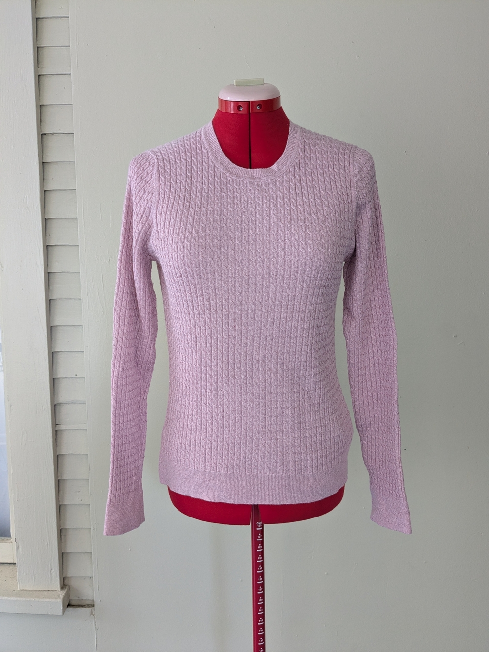 Brooks Brothers Metallic Pale Pink Cable-Knit Crewneck Sweater